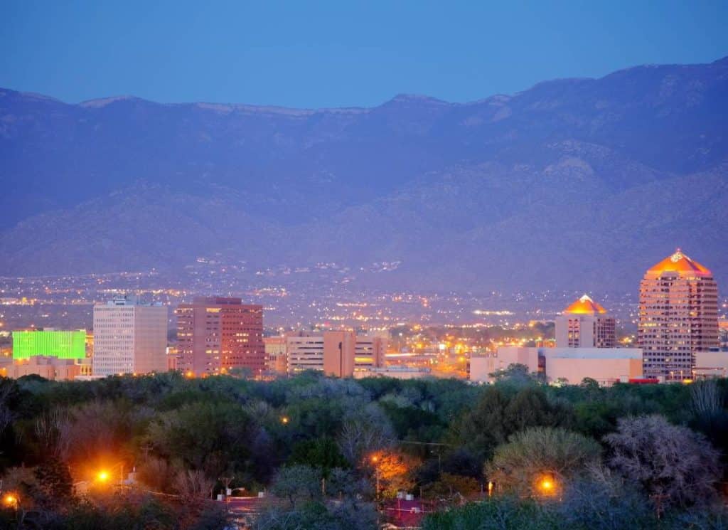 View of downtown ABQ at night.